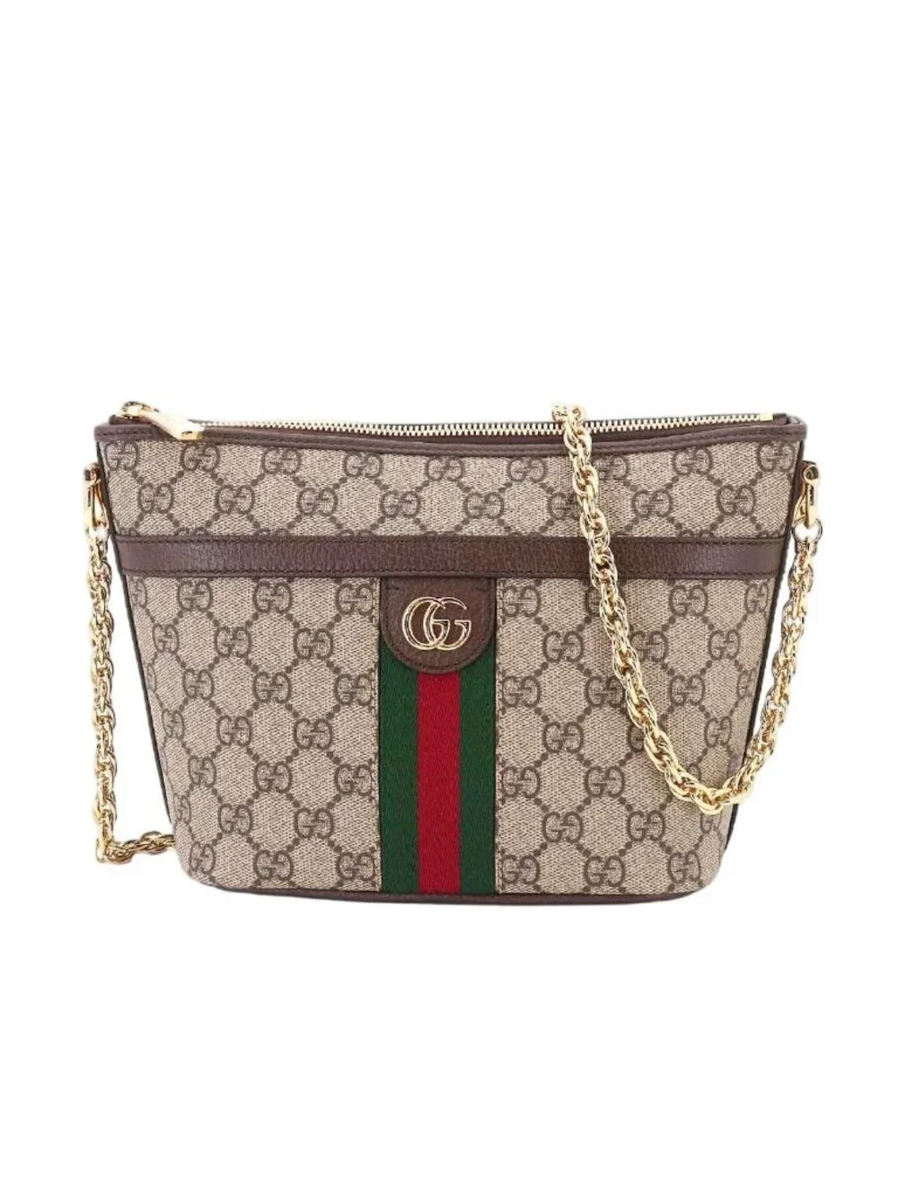 Gucci Ophidia Chain Shoulder Bag GG Supreme Canvas Leather Beige Brown